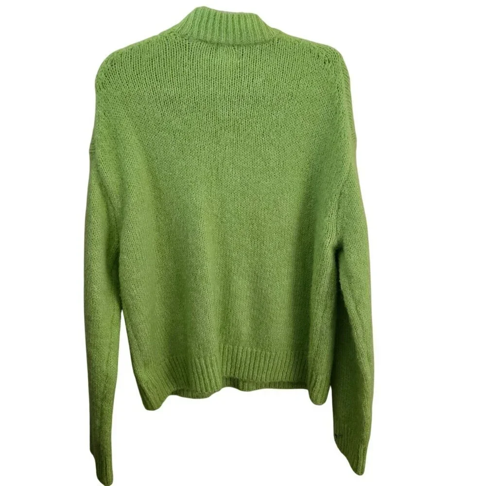 H&M Neon Green Alpaca Blend Crewneck Oversized Pullover Sweater Size S